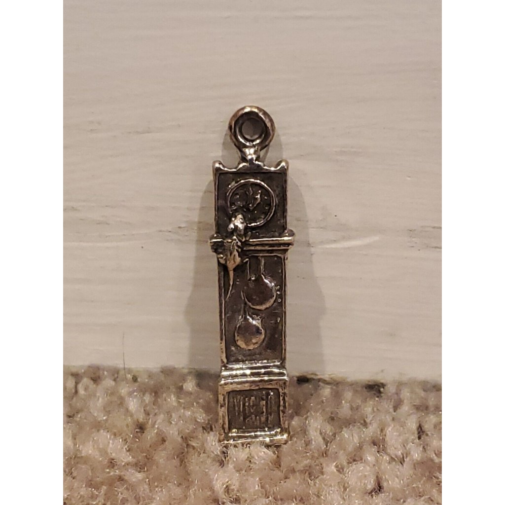 Vintage Reed & Barton Grandfather Clock/Mouse Silver Plated Charm For Necklaces